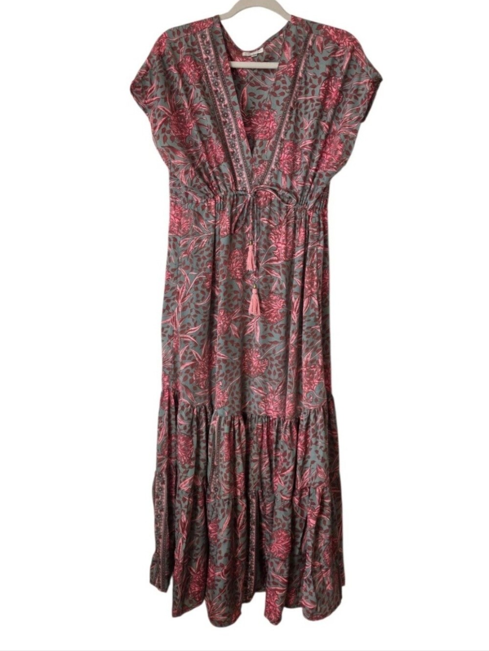 Karma Highway Boho Summer Dress One Size Floral V Neck Bohemian Hippie Pockets